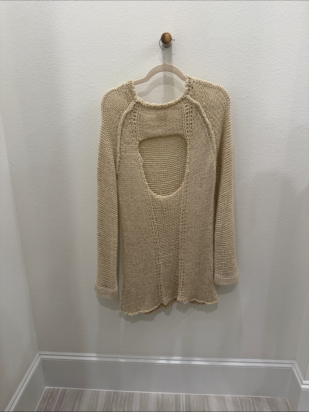PPLA Beige Open-Back Crewneck Sweater